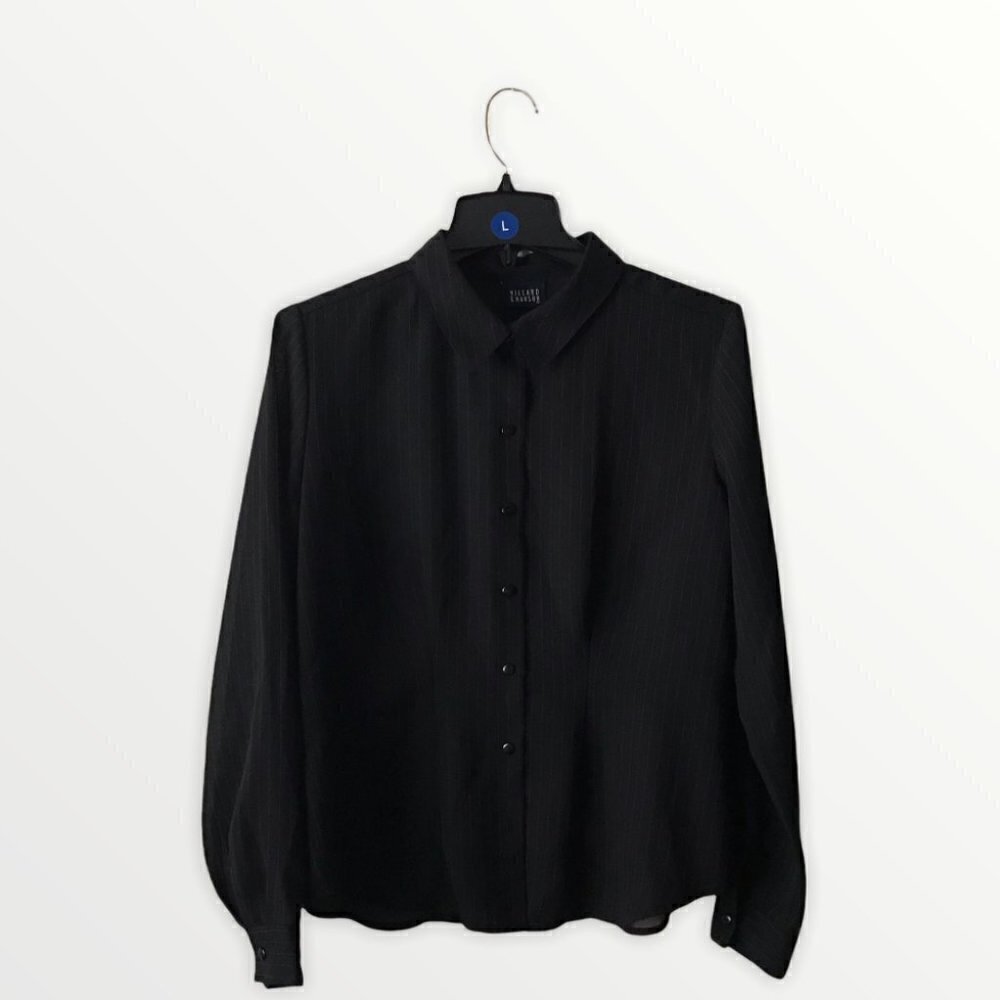 Hillard & Hanson Semi Sheer Buttoned Down Long Sleeve Blouse
